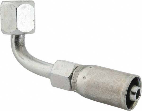Hydraulic Hose Female Swivel 90 ° Elbow: 0.25" ID, 0.25" OD, 4 mm, 7/16-20
