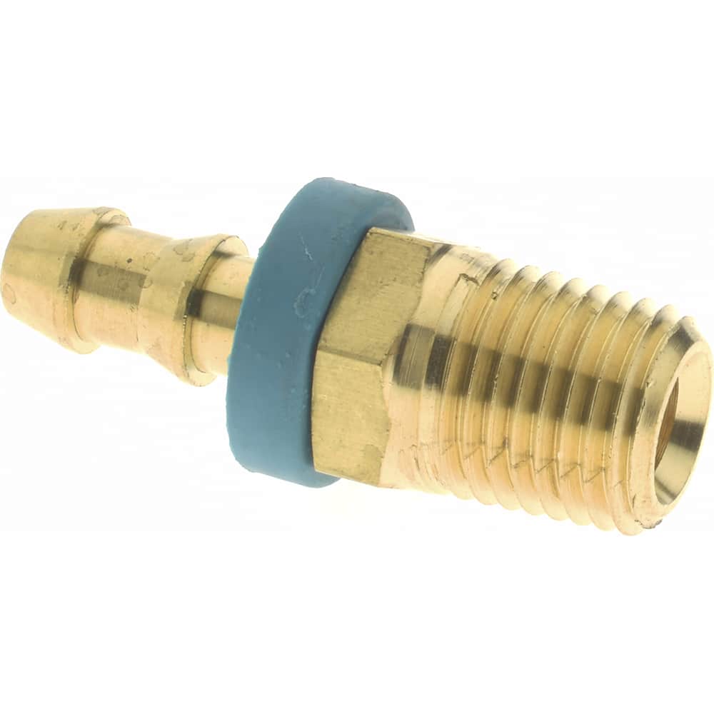 Barbed Push-On Hose Male Connector: 1/4-18 NPT, Brass, 1/4" Barb