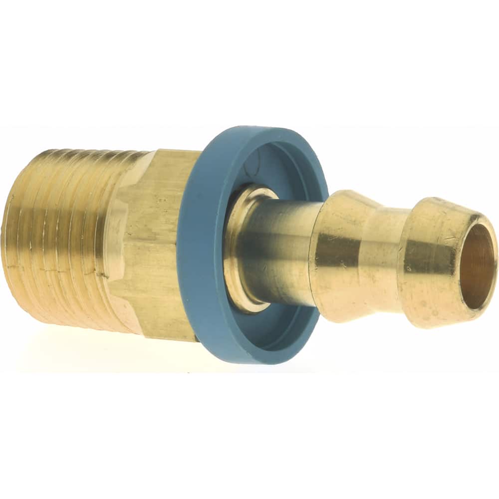 Barbed Push-On Hose Male Connector: 3/8-18 NPT, Brass, 3/8" Barb