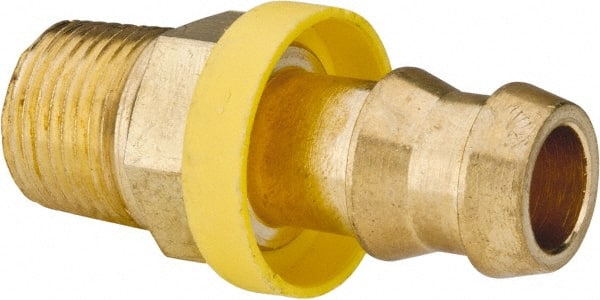 Barbed Push-On Hose Male Connector: 3/8-18 NPT, Brass, 1/2" Barb