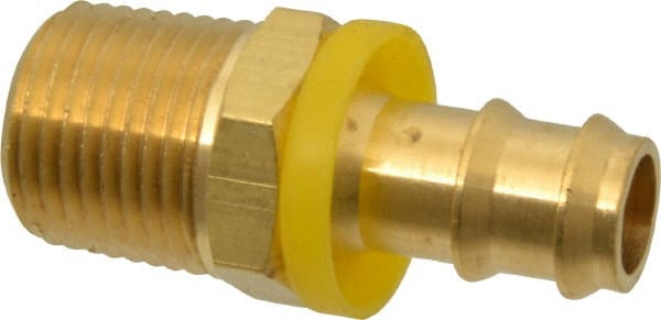 Barbed Push-On Hose Male Connector: 1/2-14 NPT, Brass, 1/2" Barb