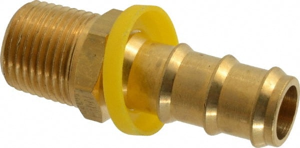 Barbed Push-On Hose Male Connector: 1/2-14 NPT, Brass, 5/8" Barb