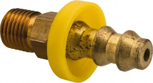 Barbed Push-On Hose Inverted Male Swivel Connector: 7/16-24 NPT, Brass, 1/4" Barb