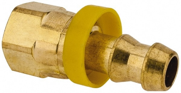 Barbed Push-On Hose Female Connector: 9/16-18 UNF, Brass, 3/8" Barb