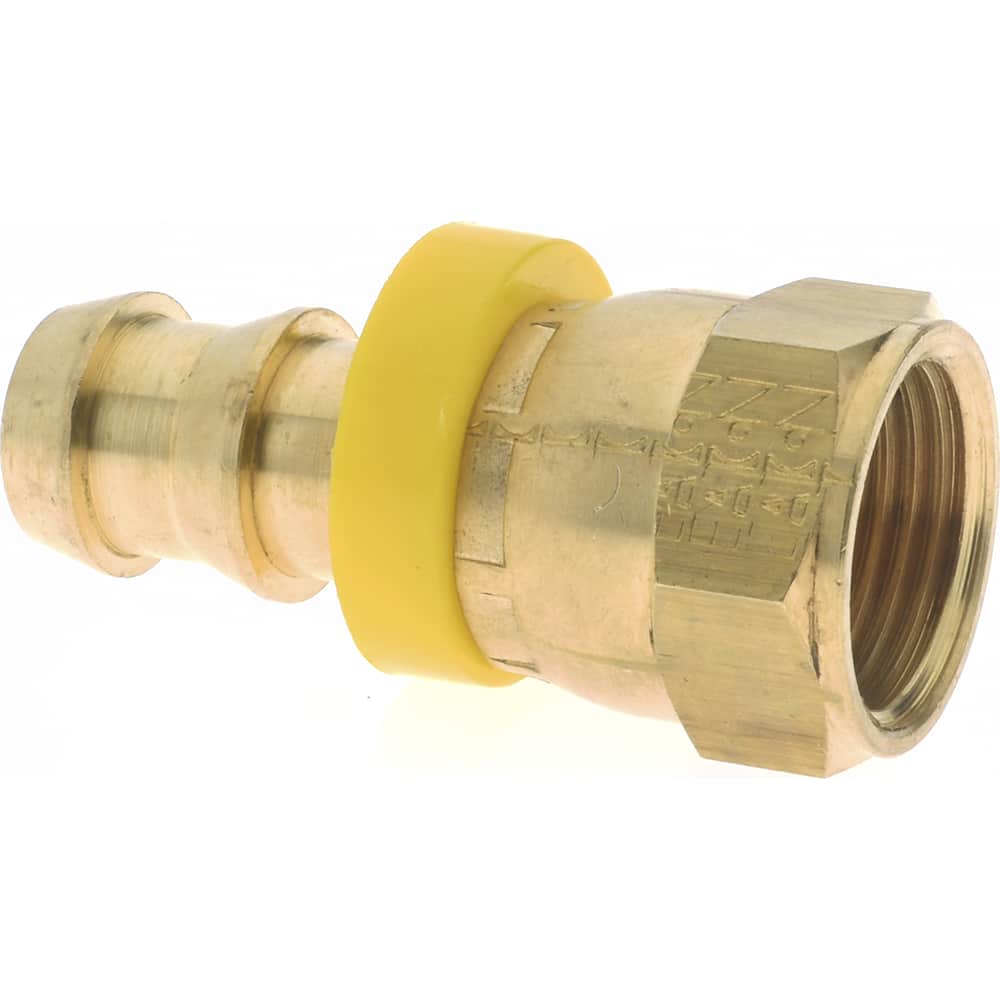 Barbed Push-On Hose Female Connector: 3/4-16 UNF, Brass, 1/2" Barb