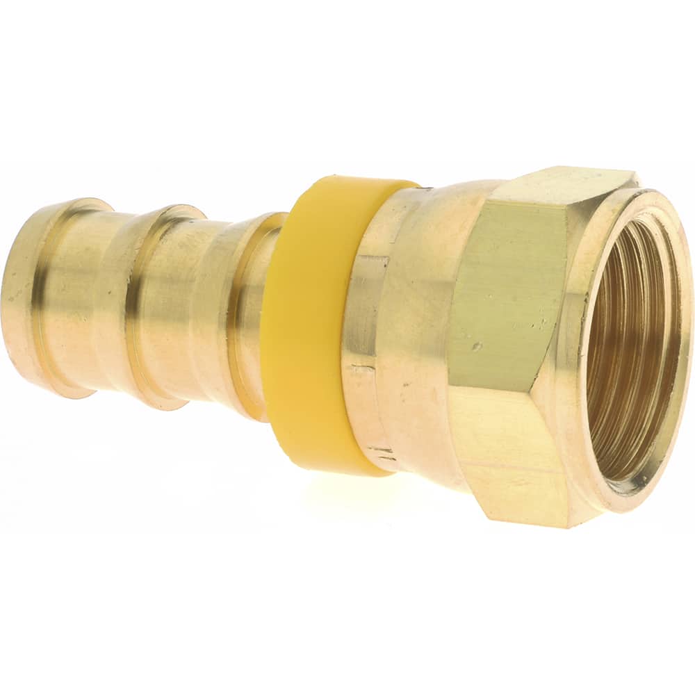 Barbed Push-On Hose Female Connector: 1-1/16-12 UNF, Brass, 3/4" Barb