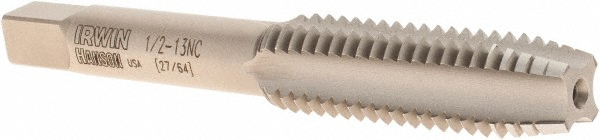 Straight Flute Tap: 1/2-13 UNC, 4 Flute, Plug Chamfer, 2B Class of Fit, Carbon Steel, Bright/Uncoated Finish