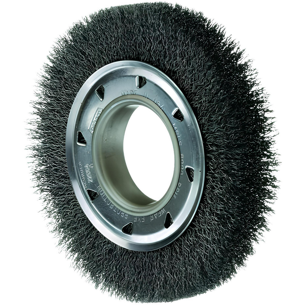 Wheel Brush: 10" Wheel Dia, 2" Face Width, 0.0140" Wire Dia, Crimped - 2" Hole, Steel, 3600 RPM