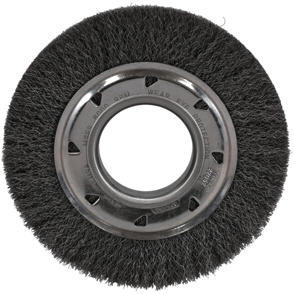 Osborn Wheel Brush: 6" Wheel Dia, 7/8" Face Width, 0.0080" Wire Dia, Crimped - 2" Hole, Carbon Steel, 6000 RPM | Part #0002243100