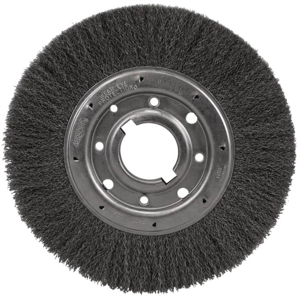 Osborn Wheel Brush: 10" Wheel Dia, 1-1/4" Face Width, 0.0080" Wire Dia, Crimped - 2" Hole, Carbon Steel, 3600 RPM | Part #0002243800