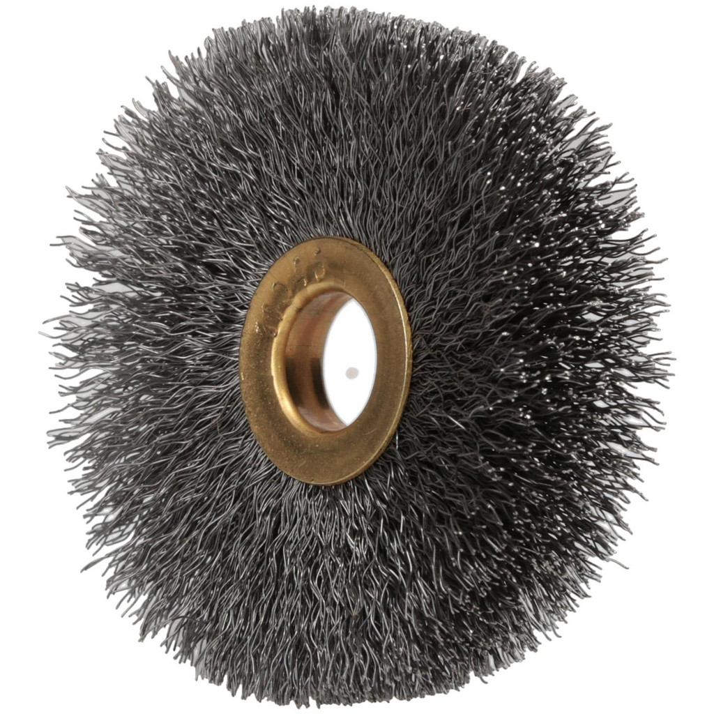Osborn Wheel Brush: 2-1/2" Wheel Dia, 1/4" Face Width, 0.0080" Wire Dia, Crimped - 1/2" Hole, Carbon Steel, 20000 RPM | Part #0001142200