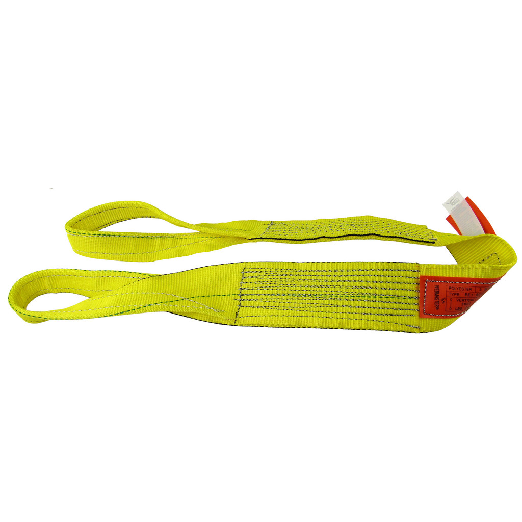 Lift-All | Webmaster Twisted Eye & Eye, Type 4 Web Sling: 12' Long, 3" Wide, 3600 lb Vertical Capacity, Polyester - 2900 lb Choker Capacity, 7200 lb