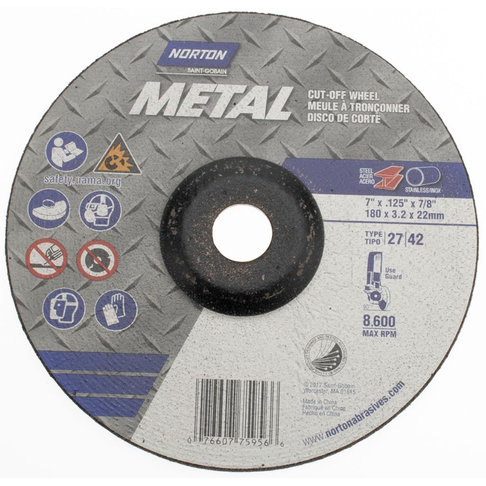 Depressed Center Wheel: Type 27, 7" Dia, Aluminum Oxide