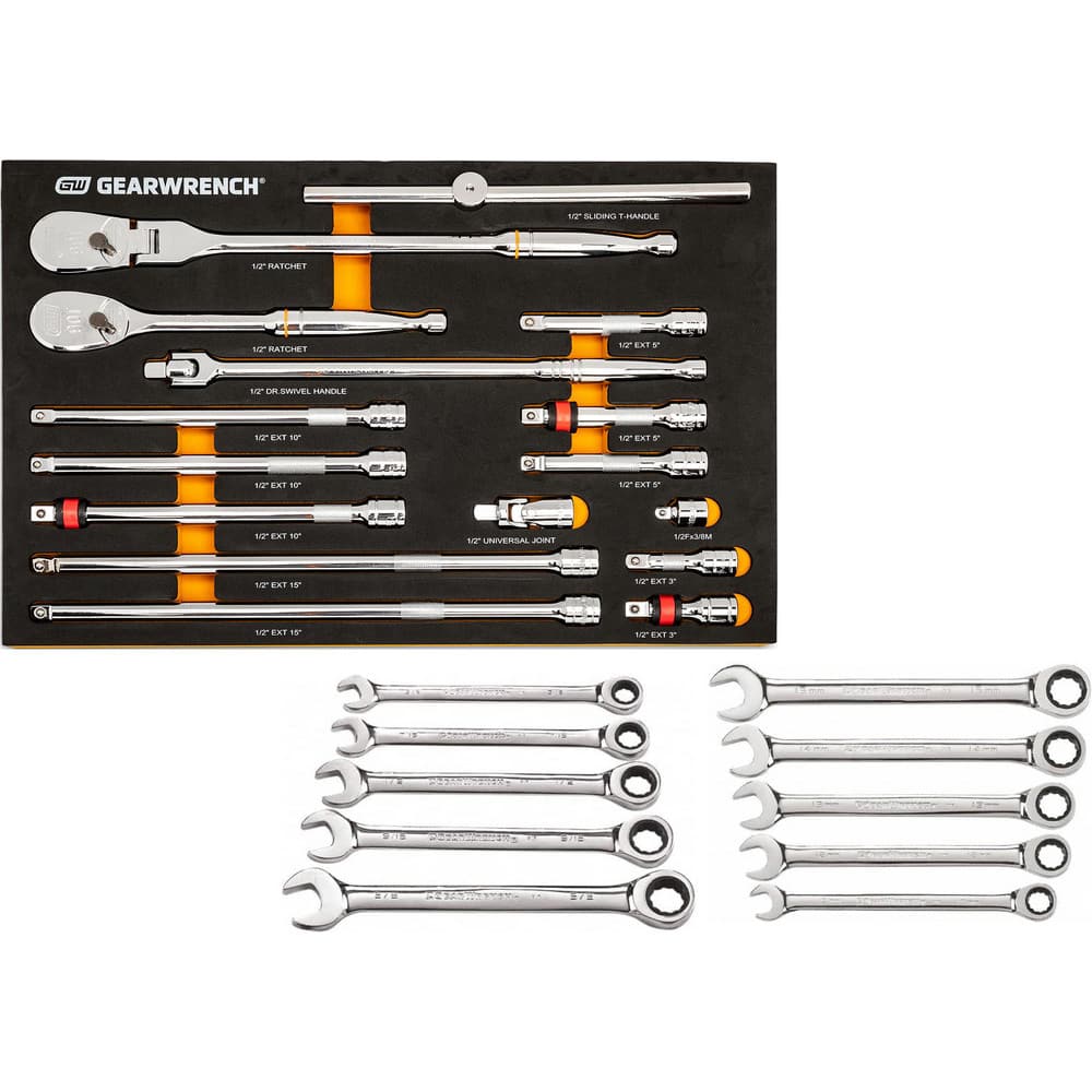 Combination Hand Tool Sets; Set Type: Mechanic's Tool ; Number Of Pieces: 26 ; Measurement Type: Inch ; Tool Finish: Full Polish Chrome ; Container Type: Precut Foam Tray