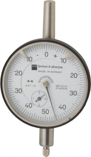 TESA Brown & Sharpe 14.83018 Dial Drop Indicator: 0.35" Range, 0-50-0 Dial Reading, 0.001" Graduation, 2-1/4" Dial Dia 