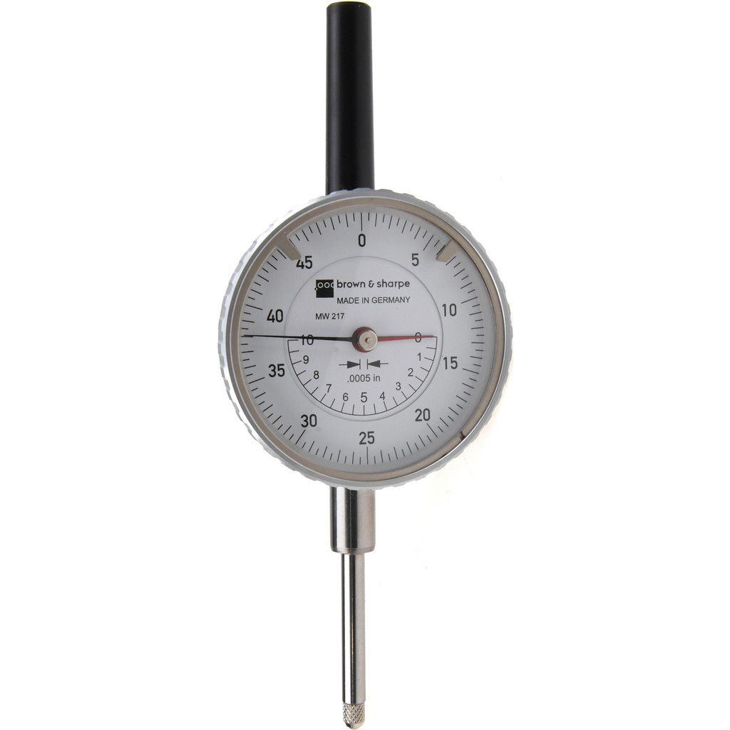 TESA Brown & Sharpe Dial Drop Indicator: 1" Max, 0-50 Dial Reading, 0.000500" Graduation - 2-1/4" Dial Dia, White Dial, 0.05" per Revolution