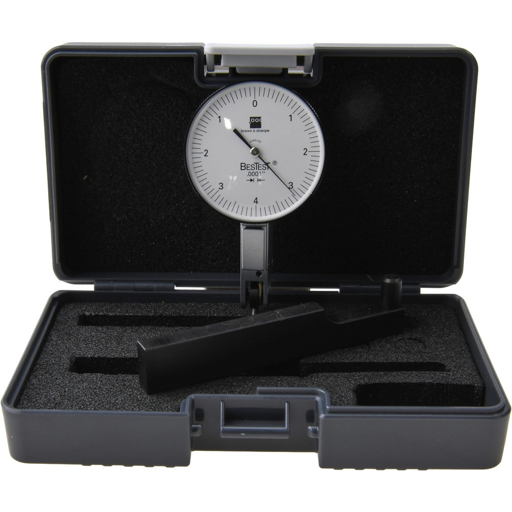 Horizontal Dial Test Indicator: 0.0080" Max, 0-5-0 Dial Reading, 0.000100" Accuracy - Series BesTest, 1-1/2" Dia, White Dial, 0.000100" Graduation, 0.0800" Ball
