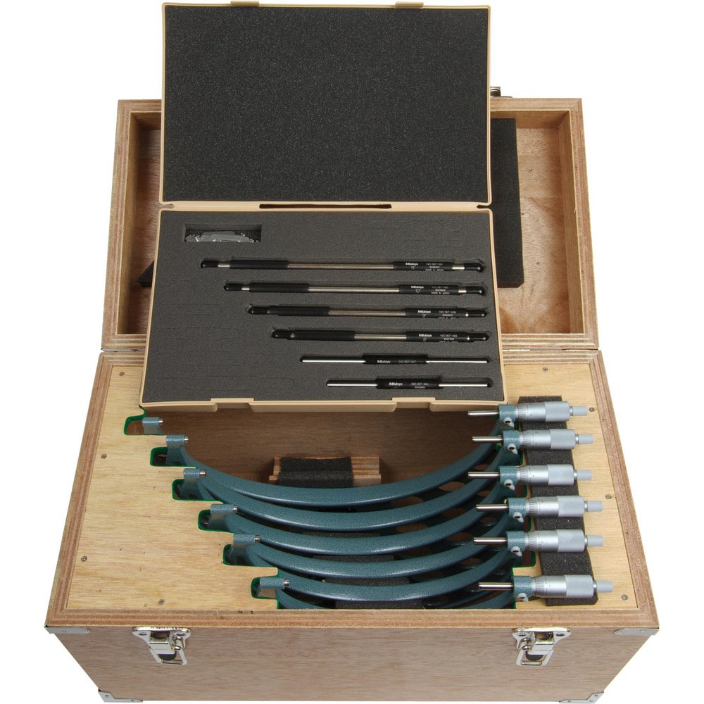 Mechanical Outside Micrometer Set: 6 Pc, 6 to 12" Measurement