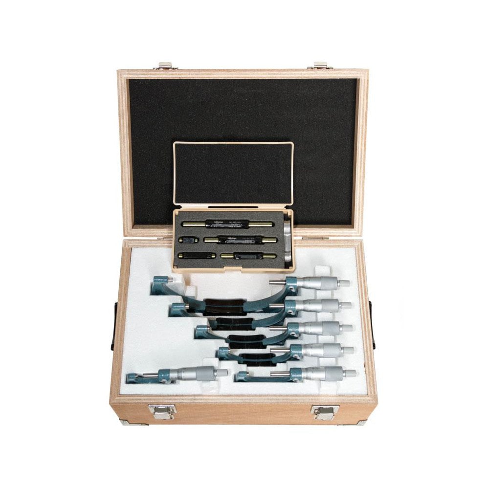 Mitutoyo 103-915-10 Mechanical Outside Micrometer Set: 6 Pc, 0.01 mm Graduation 