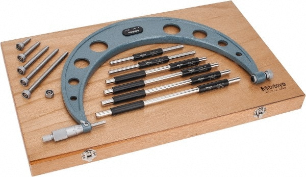 Mechanical Interchangeable Anvil Micrometer: 6 to 12" Range, 6 Anvils