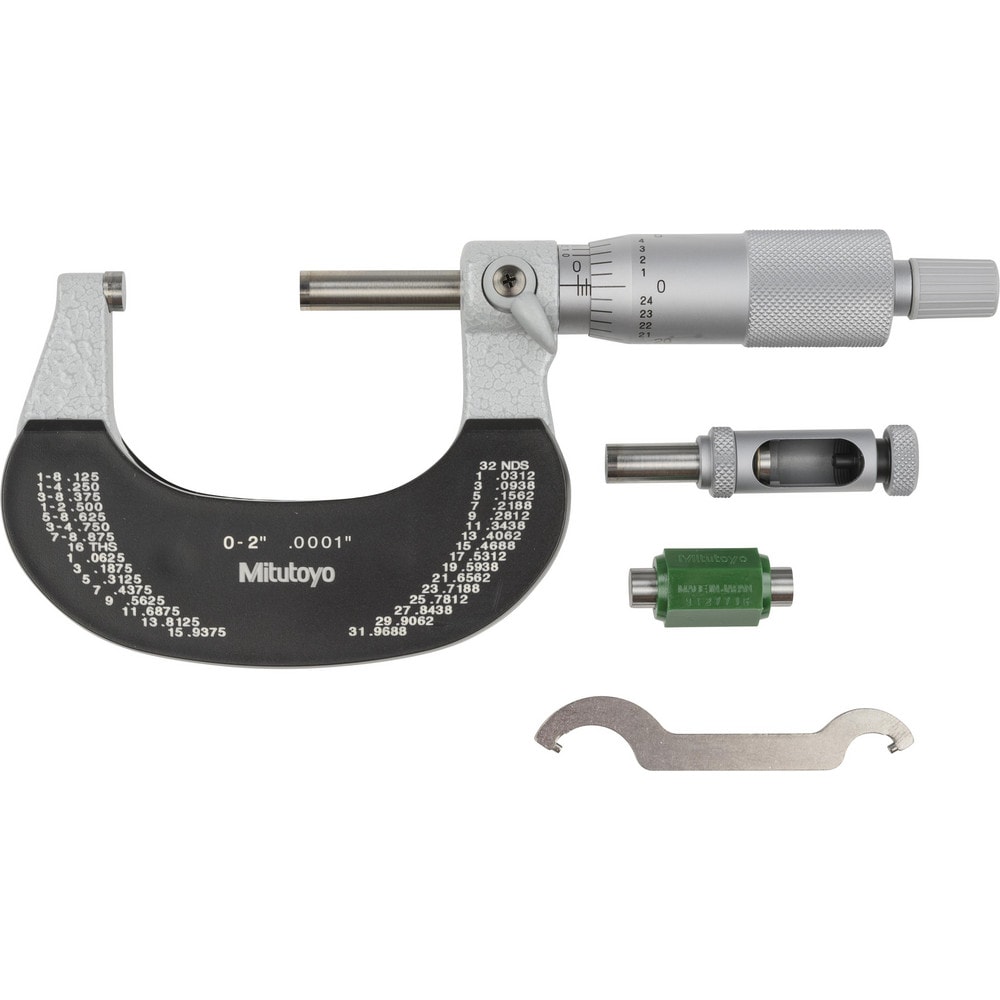 Mechanical Interchangeable Anvil Micrometer: 2" Range, 1 Anvils