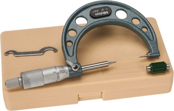 1 to 2 Inch, 49mm Throat Depth, Ratchet Stop, Mechanical Point Micrometer