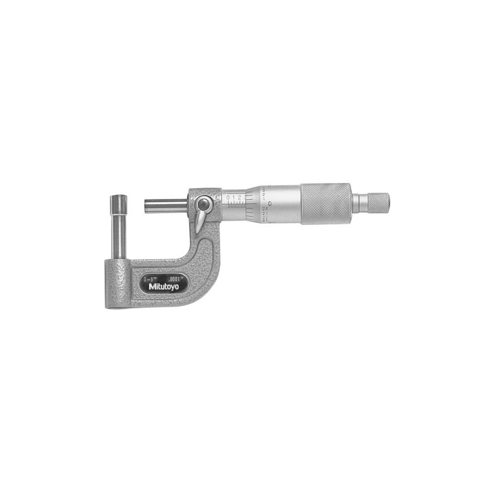 Mitutoyo 1 Inch Measurement Range, 0.0001 Inch Graduation, Barrel Anvil, Ratchet Stop Thimble