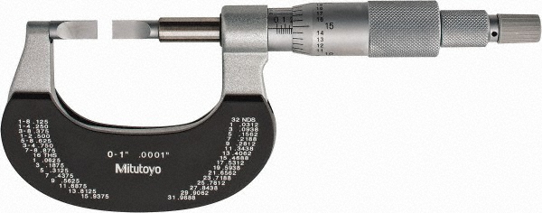 Blade Micrometer: Mechanical, 1" Max - Data Output, 0.000150" Accuracy, Ratchet Thimble, IP54
