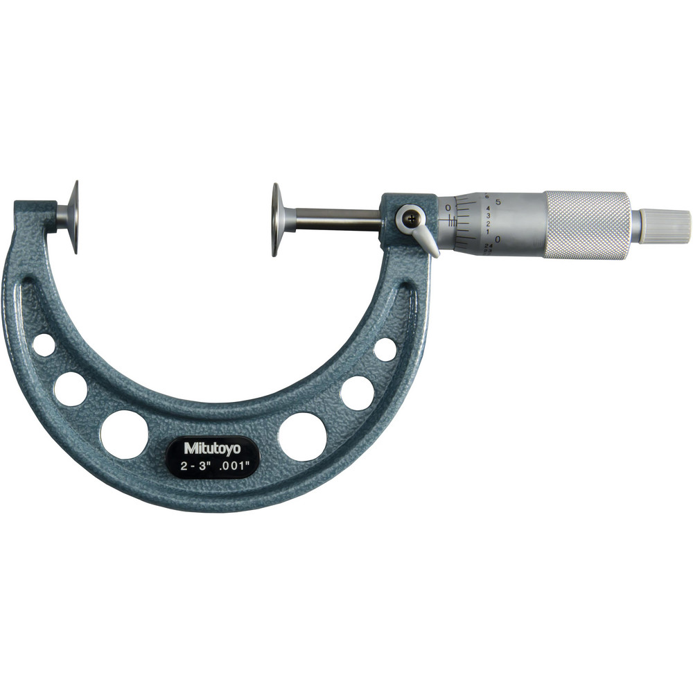 2 to 3 Inch, 0.001 Inch Graduation, Ratchet Stop Thimble, Mechanical Disc Micrometer - 0.0003 Inch Accuracy, 20mm Disc, 6.35mm Spindle