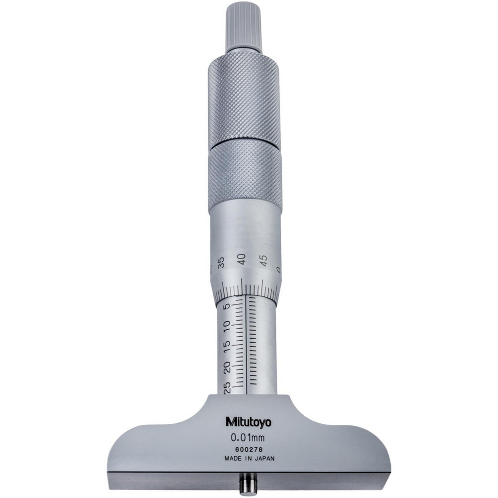 Mechanical Depth Micrometer: 100 mm Range, 4 Rods, Satin Chrome Finish