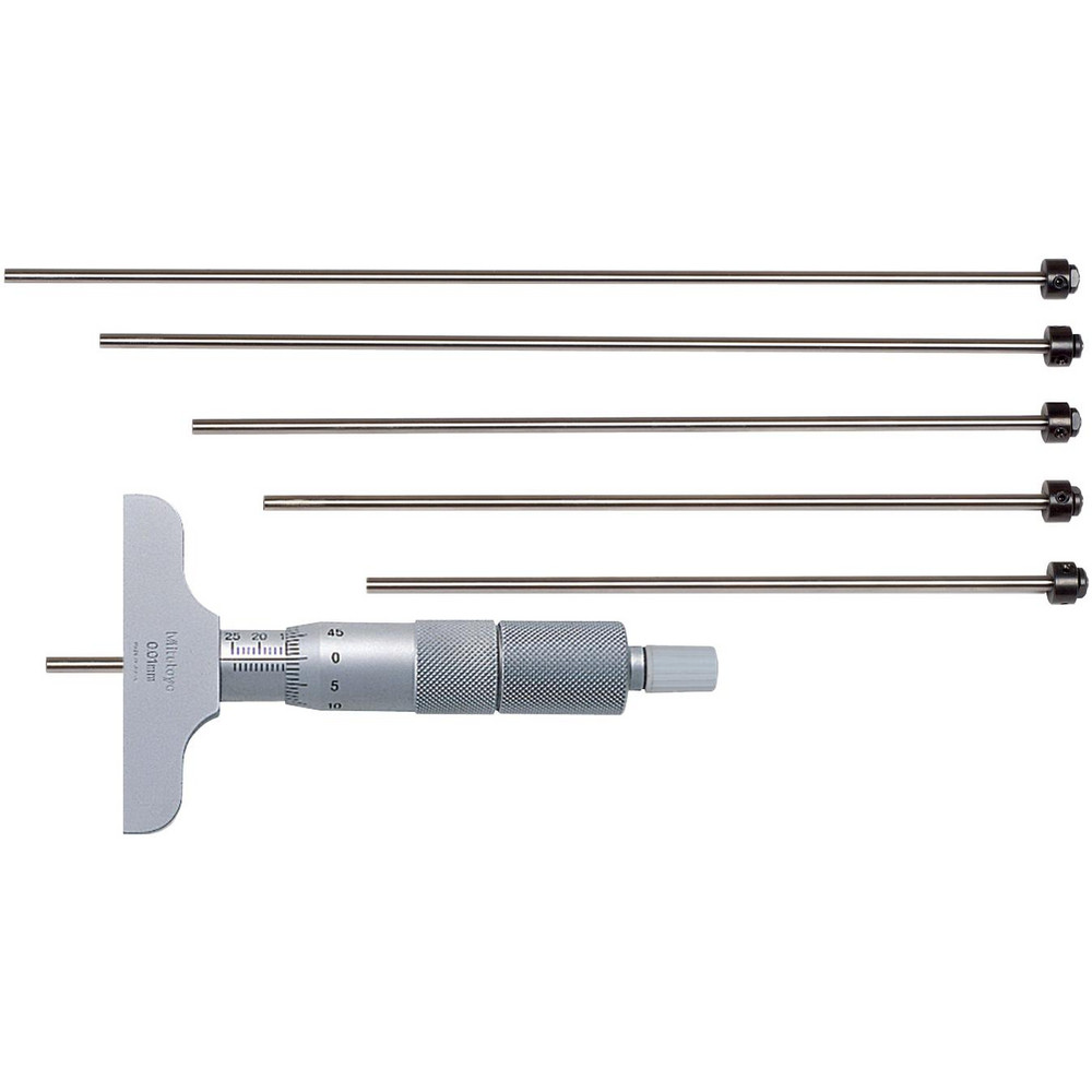 Mechanical Depth Micrometer: 150 mm Range, 6 Rods, Satin Chrome Finish
