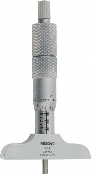 Mechanical Depth Micrometer: 4'' Range, 4 Rods, Satin Chrome Finish