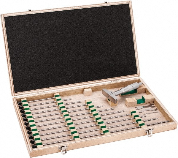 Mechanical Depth Micrometer: 12'' Range, 12 Rods, Satin Chrome Finish