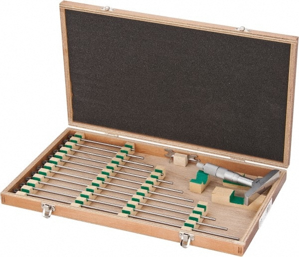 Mechanical Depth Micrometer: 12'' Range, 12 Rods, Satin Chrome Finish