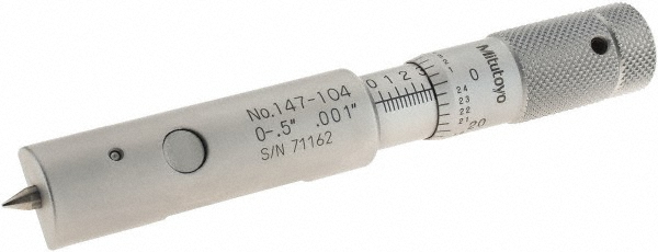 0 to 0.5 Inch Measurement Range, 0.001 Inch Graduation, Accuracy up to 0.0001 Inch, Steel, Mechanical Can Seam Micrometer - 15mm Head Dia, 5mm Throat Depth, Flat Spindle, Includes Carton Case