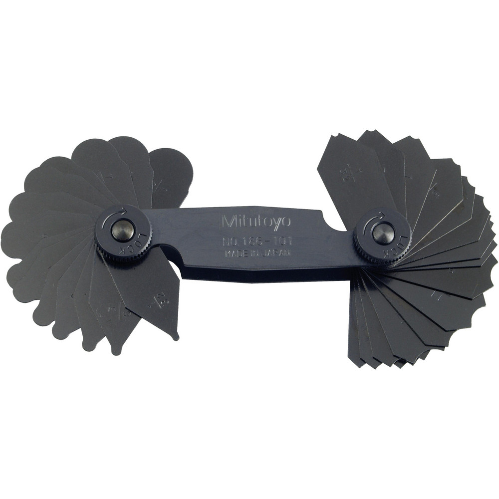 Radius Gage Set: Stainless Steel, 1/32 to 1/4" Radius, 1/64" Graduation, 30 pc