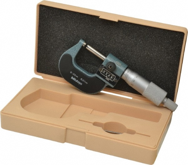 Mitutoyo 193-101 Mechanical Outside Micrometer: 0-25 mm Range, 0.01" Graduation Image