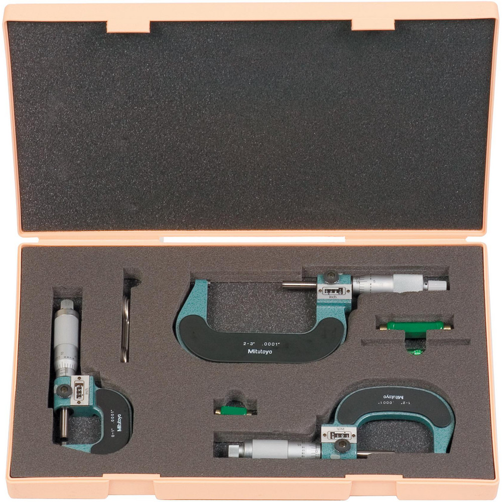 Mitutoyo - Mechanical Outside Micrometer Set: 3 Pc, 0 to 3