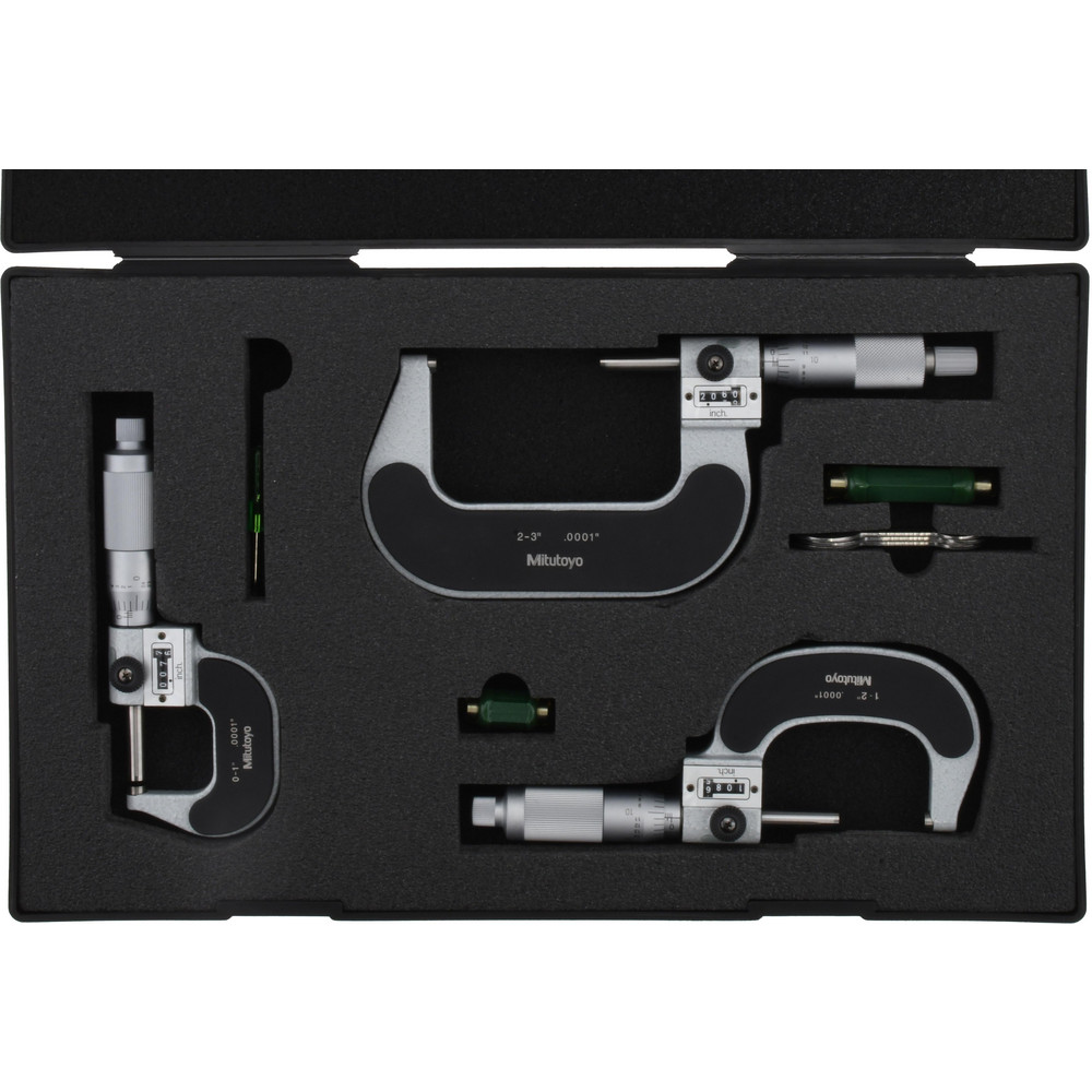 Mechanical Outside Micrometer Set: 3 Pc, 0 to 3" Measurement