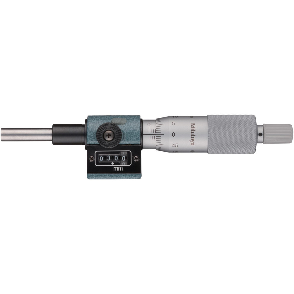 Mitutoyo 25mm, 18mm Ratchet Stop Thimble, 6.35mm Dia x 27mm Long Spindle, Digital Counter Mechanical Micrometer Head - 135.8 Open & 160.8 Closedmm