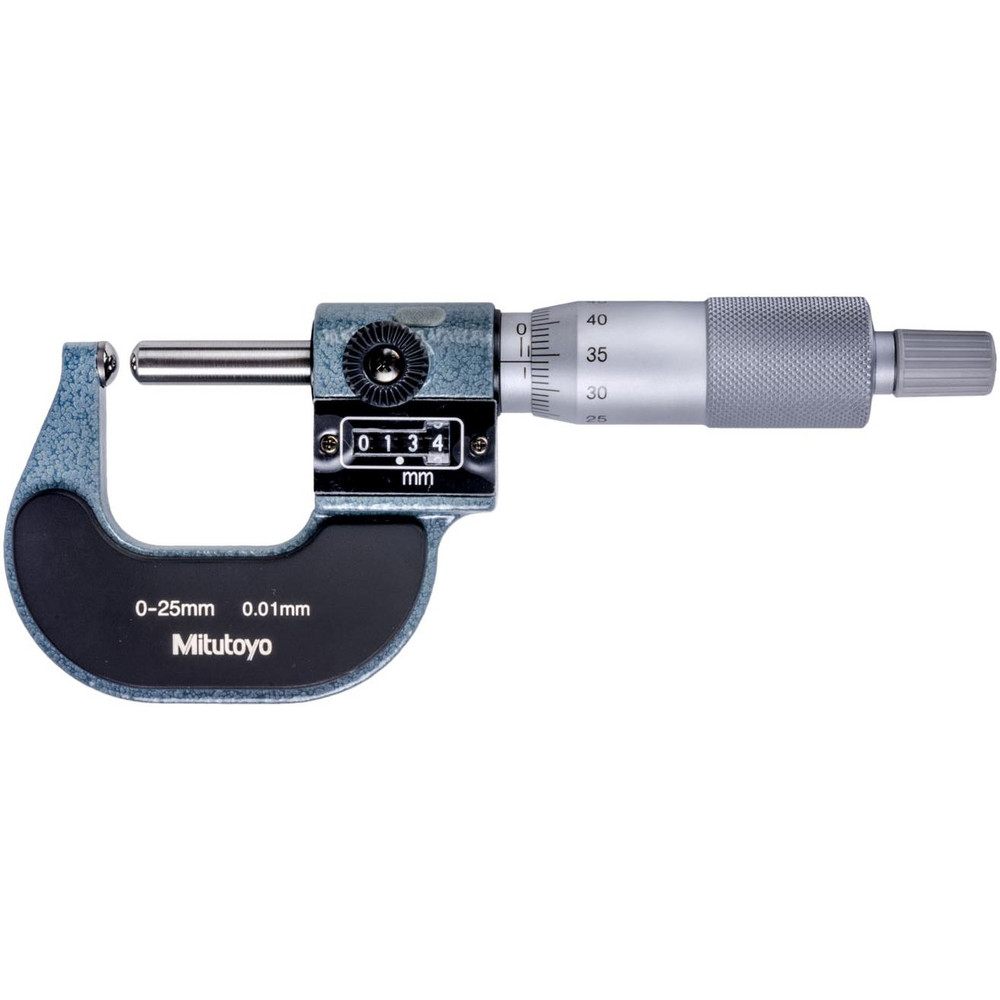 25mm Max Measurement, 0.01mm Graduation, Spherical Face Micrometer - Accuracy Up to 3 micro m, Baked Enamel Coated, Steel Measuring Face Material, Mechanical Operation, Ratchet Stop Thimble, Ball