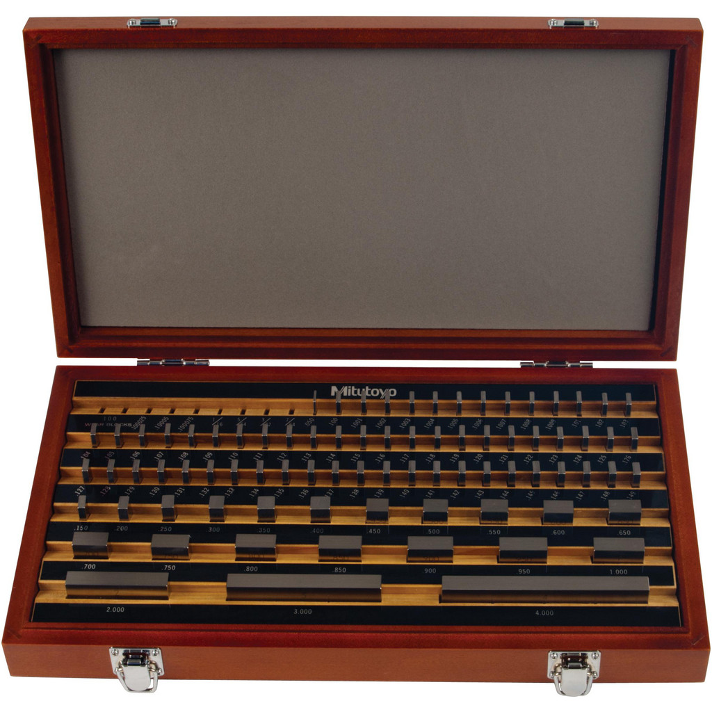 Mitutoyo Gage Block Set: 0.0500 to 4", 81 Pc, AS-2 Grade, Steel - Rectangle, 18 (0.05 to 0.4), 24 (0.45 to 1), 32 (2), 40 (3) & 48 (4) micro