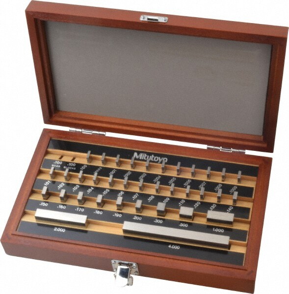 Gage Block Set: 0.1001 to 4'' Range, 35 Pc, Steel