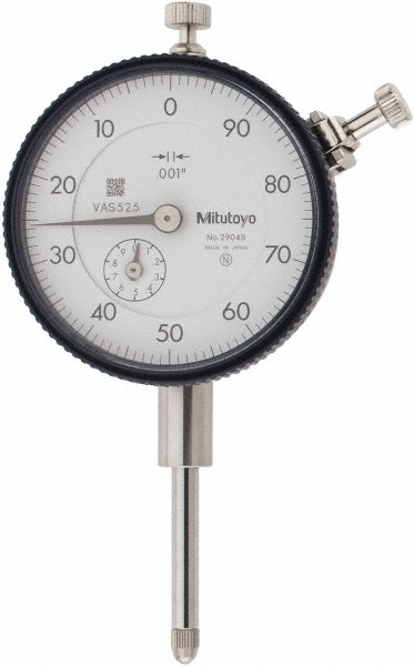 Dial Drop Indicator: 1.0000" Max Measurement, 100-0 Dial Reading, 0.002000" Accuracy - White, 0.001000" Dial Graduation, 0.1000" per Revolution, Lug Back, Revolution Counter