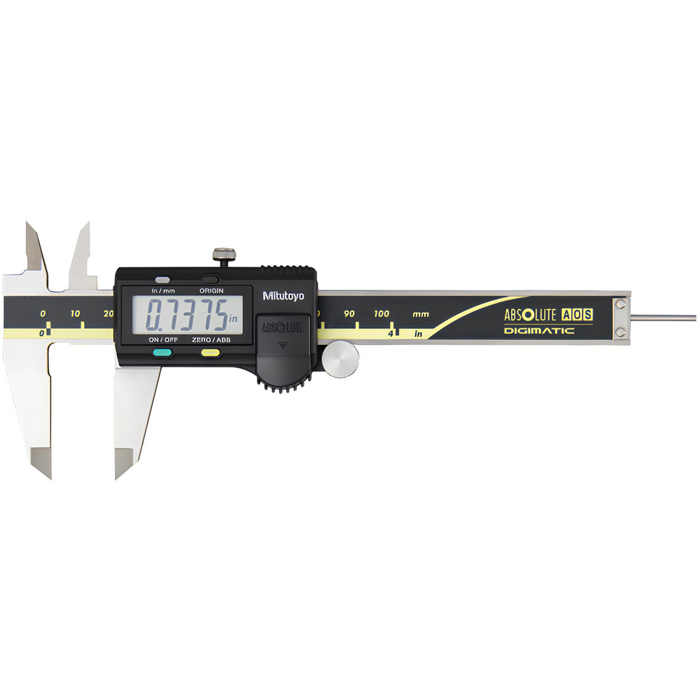 Electronic Caliper: 100.00 mm, 4", 0.01 mm, 0.0005" Resolution, +/-0.02 mm, +/-0.0010" Accuracy, Stainless Steel - Stainless Steel, Depth, Inside Dia, Outside Dia & Step