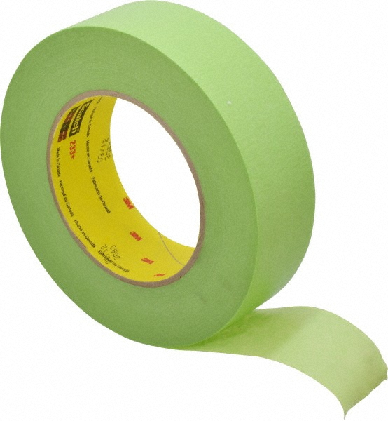 Masking Tape: 36 mm Wide, 60 yd Long, 6.7 mil Thick, Green - Paper, Rubber Adhesive, 25 lb/in Tensile Strength