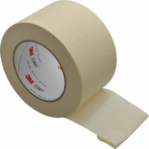 Masking Tape: 3" Wide, 60 yd Long, 5.2 mil Thick, Tan - Paper, Rubber Adhesive, 23 lb/in Tensile Strength