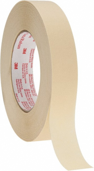 Masking Tape: 1" Wide, 60 yd Long, 7.2 mil Thick, Tan - Paper, Rubber Adhesive, 28 lb/in Tensile Strength