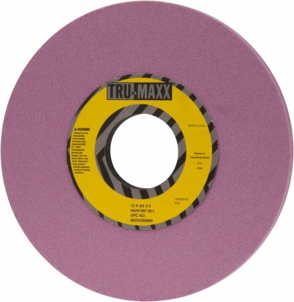 Tru-Maxx 66253269690 Surface Grinding Wheel: 12" Dia, 3/4" Thick, 3" Hole, 60 Grit, I Hardness 