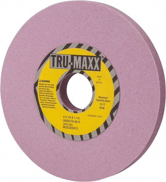 Tru-Maxx 66253255572 Surface Grinding Wheel: 6" Dia, 1/2" Thick, 1-1/4" Hole, 80 Grit, K Hardness Image